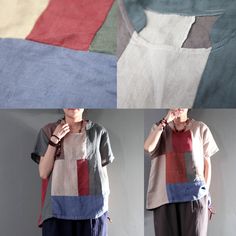 New gray patchwork women linen shirt plus size short blouse topThis dress is made of cotton or linen fabric, soft and breathy, suitable for summer, so loose dresses to make you comfortable all the time.Measurement: One Size: length 64cm / 24.96" Shoulder 44cm / 17.16" Sleeve Length 17cm / 6.63" Armhole 38cm / 14.82" Bust 118cm / 46.02" Waist 122cm / 47.58" Cuff 36cm / 14.04"Materials used:linenPayment: We accept payment by paypal and credit card. if you would like to pay by credit card, please c Gray Patchwork Summer Top, Summer Gray Patchwork Tops, Summer Linen Patchwork Tops, Women Linen Shirt, Short Blouse, Dresses To Make, Loose Dresses, Short Blouses, Plus Size Shorts