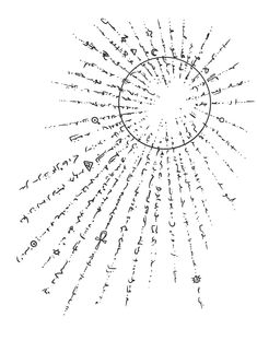 the sun is surrounded by letters and numbers in different languages, vintage line drawing or engraving