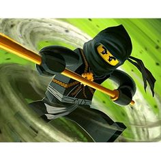 a lego ninja holding a large yellow stick