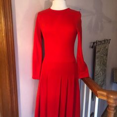 J. Crew Long Sleeve Fall/Winter Dress Size 6 Back Zipper Fit And Flare Party Dress Career Dress Pit To Pit 16” Length Est 38” Nwot Color Is Red With Orange Undertones Soft Pleats Fall Winter Dress, Fall Winter Dresses, Winter Dress, Career Dress, Fit And Flare, Colorful Dresses, J Crew, Party Dress, Career