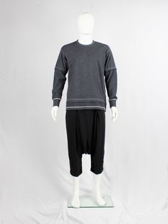 Comme des Garcons Homme grey jumper with faux t-shirt overlayer 1998 (8) Japanese Fashion Designers, Anti Fashion, Grey Jumper, Vintage Skirts, Study Style, Feminine Look, Helmut Lang, Over It, Comme Des Garcons