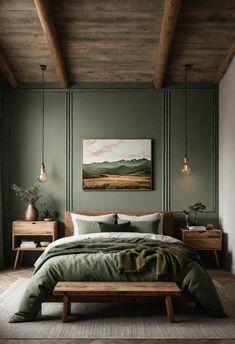 #girlsroom #bedroomideas #dormdecor #bohobedroom #bohochic #homedecortips Green Bedroom Walls, Green Bedroom Decor, Earthy Bedroom, Sage Green Bedroom, Green Bedroom, Green Rooms, Bedroom Green, Room Inspiration Bedroom