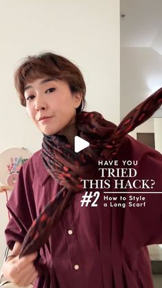 Sara SJ Kim | 📽 Sewing Therapy on Instagram: "#2 | How to Style a Long Scarf  Say goodbye to wrapping scarves endlessly around your neck! How about styling a long scarf in a neat way? I found that it not only looks more polished but also makes wearing outerwear much more comfortable.  If you already know this hack, I’d love to hear your thoughts! If not, give it a try and let me know how it went. And if you have other fun ideas for styling long scarves, share them with me—I’m all ears!  I’ll be adding this series to my story highlights so you can revisit it anytime you like. Feel free to save it, or share it with your besties!  I’m wearing my #sewingtherapyfauxcollar 🤍  #sewingtherapy #saramadeincanada #sewingtherapypattern #beginnerpattern #beginnersewing #styletips #haveyoutriedthis" Long Scarf Tying, Sewing Scarves, Style Hacks, Button Scarf, Silk Scarf Style, Large Silk Scarf