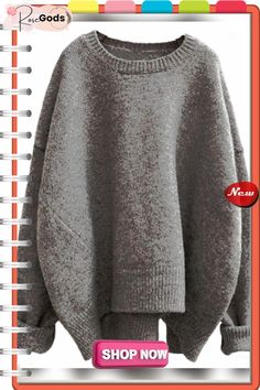 Casual Solid Crew Neck Sweater Oversized Gray Solid Color Sweater, Oversized Gray Sweater In Solid Color, Oversized Gray Sweater Solid Color, Oversized Gray Sweater For Fall, Warm Oversized Tops For Fall, Warm Crew Neck Outerwear For Fall, Fall Crew Neck Outerwear, Gray Soft Knit Crew Neck Outerwear, Warm Oversized Sweater