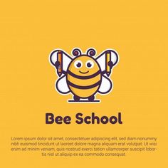 the bee school logo is shown on a yellow background