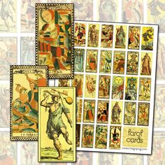 several tarot cards with pictures of people on them