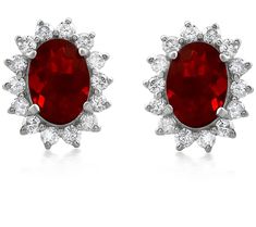 Glistening and glamorous, these gemstone and diamond stud earrings make a stunning addition to your evening attire. From Affinity® Gems. Elegant Red Oval Diamond Earrings, Elegant Oval Diamond Earrings With Gemstones, Dazzling Diamond Gemstone Earrings For Formal Occasions, Dazzling Diamond Gemstone Earrings For Formal Events, Elegant Diamond Gemstones For Anniversary, Formal Oval Diamond Earrings With Gemstones, Elegant Gemstones With Diamond Accents For Anniversary, Elegant Red Diamond Gemstones, Oval Diamond Earrings For Party