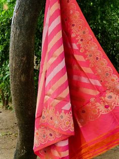 Khinkhwab brings you an exclusive Katan range of Banarasi Handloom that is sure to make you fall in love with it. Adding traditional hues to your closet is this stunning ethereal dupatta in Katan with stripes work in golden zari all over. Match it up with any plain kurta and be festive ready. Traditional Pink Katan Silk Anarkali Set, Pink Katan Silk Anarkali Set With Traditional Drape, Pink Tussar Silk Anarkali Set With Traditional Drape, Pink Katan Silk Traditional Wear With Sheer Dupatta, Traditional Drape Pink Tussar Silk Anarkali Set, Chanderi Anarkali Traditional Wear For Rituals, Anarkali Chanderi Traditional Wear For Rituals, Traditional Pink Saree With Sheer Dupatta, Traditional Drape Festive Scarves