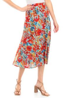 Vibrant florals flourish on this midi-length skirt from Philosophy making it the perfect addition to your spring and summer wardrobe. | Philosophy Women's Printed A-Line Midi Skirt, Small Spring Pleated Maxi Skirt For The Beach, Summer Floral Print Midi Maxi Skirt, Spring Floral Print Maxi Skirt, Floral Print Long Maxi Skirt For Spring, Floral Print Maxi Skirt For Spring Garden Party, Spring Midi Maxi Skirt For Garden Party, Spring Garden Party Long Skirt, Floral Print Maxi Skirt For Beach In Spring, Floral Print Flared Skirt Bottoms For Summer