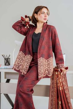 Brand: NishatCollection: Nishat Any Day Winter Unstitched CollectionFabric: Khaddar DESIGN DETAILS: SHIRTPrinted Khaddar Shirt: 3 MeterEmbroidered BorderFabric: KhaddarColor: Maroon SHAWLDigital Printed Blended Shawl: 2.5 MeterFabric: BlendedColor: Maroon DISCLAIMER:* Lining, Laces, and Tassels are not included in unstitched variants.* Embellishment items in stitched outfits are subject to market availability.* The actual colors of the outfit may vary from the colors being displayed on your device. CARE INSTRUCTIONS: Extra Fabric Has Been Used For Shoot Original Color May Vary Slightly From The Picture Dry Clean Recommended Iron The Clothes At Moderate Temperature Do Not Use Bleach, Or Stain Removing Chemicals Damp Fabric Should Not Be Exposed To Sunlight Nishat Any Day Winter Unstitched C Silk Sets With Chikankari Embroidery, Bohemian Long Sleeve Embroidered Palazzo Set, Bohemian Long Sleeve Palazzo Set, Chikankari Embroidery Jamawar Palazzo Set, Traditional Eid Workwear Palazzo Set, Traditional Palazzo Set For Eid Workwear, Traditional Eid Palazzo Set For Workwear, Traditional Palazzo Set For Workwear And Eid, Silk Sets With Chikankari Embroidery And Long Sleeves