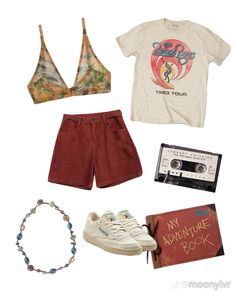 Camper Aesthetic Outfit, Summer Exploring Outfit, Pretty Summer Outfits Casual, Summer Outfit Mood Board, Earthcore Outfits Summer, Summercore Outfits, Summer Outfits Board, Summer 80s Outfits