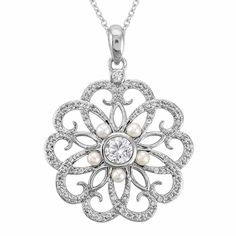 WAS $129 — SAVE OVER $25 — 20% OFFClassic elegance for all occasionsVintage-inspired silver-plated patterns, openwork and scroll motifs are polished to a gleaming high luster.More than 2½ carats of sparkling, Diamonisse simulated diamonds – all the allure of diamonds at a fraction of the cost – lend their dazzling brilliance to these timeless treasures. Embellished with 15 luminous cultured freshwater pearls.Sensational worn individually or as a set! Arrive in our signature Glamorous Formal Jewelry With Intricate Design, Silver Jewelry With Intricate Design For Vintage Events, Elegant Cubic Zirconia Filigree Jewelry, Silver Filigree Jewelry For Vintage Events, Evening Jewelry In Sterling Silver With Intricate Design, Elegant White Gold Filigree Jewelry, Elegant Filigree Jewelry For Formal Occasions, Elegant Formal Jewelry With Filigree Detail, Elegant Antique Silver Jewelry For Wedding