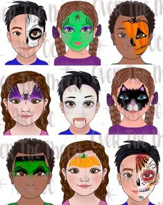 Facepainting Ideas Halloween, Fall Face Painting Ideas, Witch Face Paint, Paint 2024, Kindergarten Halloween, Creative Pumpkin Decorating, Halloween Kindergarten, Witch Face, Kids Face Paint