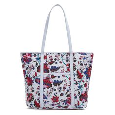 We took everything you love about our timeless tote and reinterpreted it in this trimmed version. Outlet Exclusive Our quilted cotton is colorful and lightweight Exterior features a slip pocket and a zip pocket Interior features six slip pockets Zip closure. Dimensions: 15. 0" w x 14. 75" h x 6. 5" d Handle/Strap Strap drop 12. 0" Trim Material : Faux Leather Vera Bradley Outlet Trimmed Vera Tote Bag in Vineyard Floral | Cotton Quilted Shoulder Bag For Everyday Use In Spring, Quilted Bag For Everyday Spring, Quilted Everyday Bag For Spring, Everyday Quilted Bag For Spring, Spring Canvas Bag With Zipper Pocket, Spring Cotton Bags For Errands, Travel Cotton Bag With Floral Print, Travel Bag With Floral Print In Cotton, Cotton Travel Bag With Floral Print