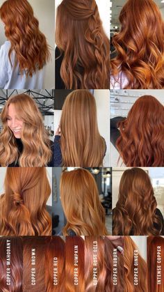 7r Hair Color, Ginger Shades Hair Colors, Ginger Tones Hair, Different Shades Of Copper Hair, Cooper Peach Hair, Dark Copper With Highlights, Copper Auburn Hair Color Balayage, Types Of Red Hair Shades, Golden Brown Hair Color Honey