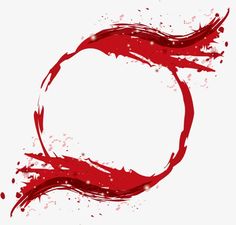 red paint splattered on the side of a white background with a circle in the middle