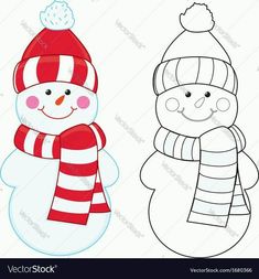 two snowmen with hats and scarfs