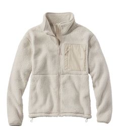 Our best-value performance fleece jacket - incredibly cozy, slightly oversized for easy layering, made in a midweight fabric for just-right warmth from season to season. Relaxed Fit: Our most generous fit sits farthest from the body. Falls at hip. 100% recycled polyester sherpa fleece. Machine wash and dry. Interior cinch at bottom hem for a just-right fit. Two zippered hand pockets. Zippered chest pocket. Imported. Fit: Relaxed Fit | Women's Mountainside Fleece Jacket, Polyester Fleece Sherpa Jackets For Women, Light Winter Jacket, Cute Fleece Jacket, Womens Waterproof Jacket, White Fleece Jacket, Cute Camping Outfits, Womens Sherpa Jacket, Vintage Couple, London Dreams