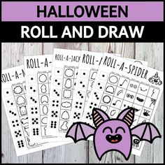 halloween roll and draw activity for kids to practice their handwriting skills with the bat theme