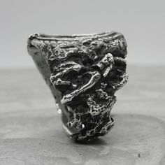 Brutalist Open Ring With Oxidized Finish, Brutalist Oxidized Open Ring Jewelry, Unique Polished Open Ring, Unique Open Ring With Polished Finish, Brutalist Style Open Ring Jewelry, Brutalist Hand Cast Open Ring, Brutalist Oxidized Open Ring, Brutalist Style Open Metal Ring, Brutalist Style Metal Open Ring