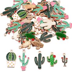 PRICES MAY VARY. Quantity: 50Pieces/bag (5kinds,each 10pcs). Color: Gold Plated . Material:Made of high quality enamel,alloy. Size：9mm-29mm (0.35inch-1.14inch). Cute design:Alloy cactus charms pendants adopt electroplating process, beautiful and safe. These gold plated enamel charms pendants feature beautiful green color, designed as adorable cactus, looks cute and delicate. Especially suitable for making pendant charms for desert theme event. We’re confident that you will love them,as it will m