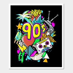 Pop Culture 90's random art style tee. This 90s design will bring back memories of living in the nineties when grunge and dirty art was the style. If your looking for a shirt to sum up the 90s decade for you, you found it. Awesome crazy color 90s shirt. This design has everything from a cassette, tv, palm tree, and french fries. Makes a great party gift, or part of a costume. Add this to your list of gifts for that person that loves 90s nostalgia shirts. 90s shirt design for grunge lovers. -- Ch 90s Shirts Svg, 90s Objects, Tv Show Artwork, 90s Posters, I Love The 90s, 1990s Nostalgia, 90s Tv Show, Love The 90s, 90s Throwback