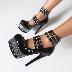 Shop Black Rivet Platform Stiletto Heels Rhinestones Gothic Strappy Shoes color Black for Night Club, Party, Red Carpet with worldwide Free shipping & Free return. Platform Stiletto Heels, Men High Heels, Men In Heels, Strappy Shoes, Black Platform Heels, Shoes Heel, Platform Stilettos, Club Party, Stiletto Pumps