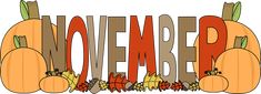 the word november is surrounded by pumpkins and acorns