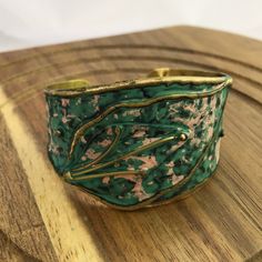 Beautiful Artisan Patina Finish Cuff Bracelet Adjustable Handmade Anju Handmade Metal Cuff Bracelet As Gift, Handmade Brass Cuff Bracelet, Hand Painted Bohemian Bangle Jewelry, Bohemian Hand-painted Bangle Jewelry, Bohemian Hand Painted Bangle Jewelry, Handmade Cuff Bracelet For Festivals, Adjustable Wearable Art Bangle As Gift, Artisan Hand-cast Adjustable Cuff Bracelet, Artisan Hand Cast Adjustable Cuff Bracelet