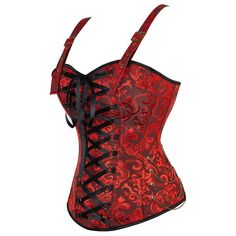 Shape your silhouette and show off your curves in any one of our fabulous corsets! Our overbust corset with straps and gothic style will be sure to turn heads, and our corsets have become a favorite for drag queens! Materials: Polyester, Spandex Bone material: Plastic Closure: Laces IMPORTANT: Please, measure yourself and check the size chart before placing your order. Select the size according to your natural waistline measurement. If you're in between 2 sizes, please, select the smaller one. If your bust doesn't fit in that size, you should opt for an underbust corset. The size chart is accurate. If you need help to pick the right size, please, provide your measurements at info@thedragqueencloset.com and we will advise you. Corset With Straps, Corset Steampunk, Dark Skirts, Red Things, Gothic Lingerie, Tulle Long Skirt, Boho Festival Fashion, Lace Corset Top, Prom Dance