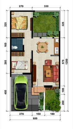 the floor plan for a small house with an open living room and dining area in it