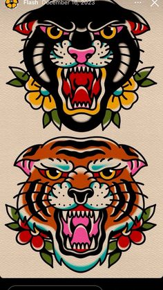 an image of two tiger heads on a cell phone with the same color scheme as it appears