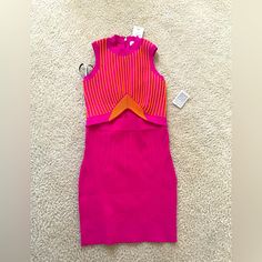 Hot Pink And Hot Orange Bandage Dress With Mud Section Cut Out. Pink Sleeveless Midi Dress For Cocktail, Pink Sleeveless Cocktail Midi Dress, Pink Bodycon Midi Dress, Herve Leger, Bandage Dress, Pink And Orange, Cut Out, Hot Pink, Dresser