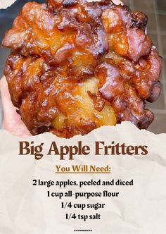 an advertisement for big apple fritters with instructions