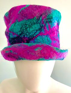 Nuno felt hat, 56 cm circumference, medium Curved Brim Felt Hat, Felt Hat With Curved Brim, Artisan Brimmed Felt Hat For Winter, Curved Brim Felt Hat, One Size Fits Most, Felt Hat With Curved Brim, One Size Fits Most, Funky Hats, Nuno Felt, Felt Hats, Wet Felt