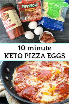 the ingredients for keto pizza are shown in this collage