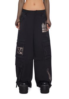 Club Exx Nylon Wide Leg Pants With Graphics and Zip Off Short Design - Black Avangard Fashion, Metal Outfit, Short Design, Ruffle Bodysuit, Black Dolls, Tripp Nyc, Mesh Bodysuit, Rave Festival, Black Doll