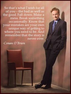 a man in a suit leaning against a wall next to a chair with a quote on it