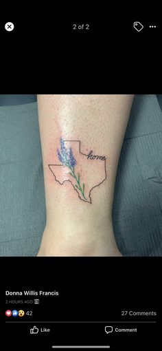 a small tattoo on the ankle of a woman with flowers in her left arm and name