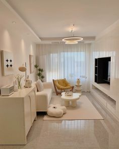 a living room filled with furniture and a flat screen tv on top of a wall