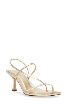 A squared toe modernizes the look of a party-ready sandal that encircles your foot in skimpy crisscrossing straps. 3" heel (size 8.5) Elasticized slingback strap Leather or synthetic upper/synthetic lining and sole Imported Summer Evening Heels With Crisscross Straps, Summer Formal Heels With Crisscross Straps, Elegant Summer Heels With Crisscross Straps, Evening Open Toe Sandals With Crisscross Straps, Evening Sandals With Crisscross Straps And Open Toe, Formal Sandals With Crisscross Straps And High Heel, Modern Strappy Heels With Heel Loop, Formal High Heel Sandals With Crisscross Straps, Formal Sandals With Crisscross Straps