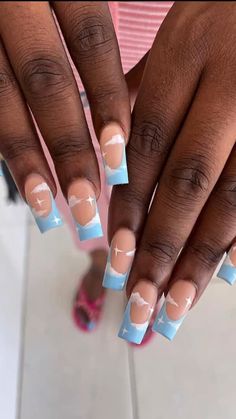 Nails  • Blue  • Clouds  • Design  • Coffin Square Shape Diy Birthday Nails, Flare Acrylic Nails, Baby Blue Acrylic Nails, Light Blue Nail, Light Blue Nail Designs, Blue Coffin Nails, Queen Nails, Baby Blue Nails, Blue Acrylic Nails