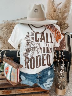 Garth Brooks said it best, they call the thing rodeo! Crew Neck | Unisex Fit | Short Sleeve Material: 100% Cotton Small (2/4) | Medium (6/8) | Large (10/12) | XL (14/16) | 2XL (18/20) Western Women Outfits, Rodeo Outfit Ideas, Bohemian Cowgirl, Country Style Outfits, Country Stuff, Rodeo Outfits, Rodeo Fashion, Garth Brooks, Western Outfits Women