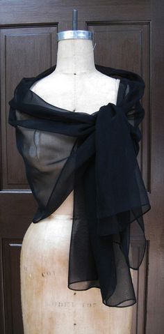 "Chiffon shawl great complimentary for your outfit. Large size of this shall allow to wear it as wrap; light weight of fabric will making elegant draping on your shoulders. High quality polyester fabric preventing from appearing wrinkle when wearing. Wrap, tie to make unique design as desire. Size approximate 18\" x 70\" Color: Black Fabric: Chiffon /Poly On third picture this color on the the left Please contact with any questions." Outfit Graduacion, Shawl Outfit, Evening Shawls, Black Shawl, Chiffon Shawl, Dress With Shawl, Black Chiffon, Lace Scarf, Lace Shawl