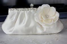 Ivory satin Bridal Clutch Purse with flower  on by WearableArtz, $69.00 Elegant Satin Bridal Accessories For Wedding, Elegant Satin Wedding Bag, Elegant Satin Clutch For Wedding, Wedding Clutch Bag, Bridal Clutch Purse, Clutch Bag Wedding, Wedding Bags, Wedding Purse, Wedding Clutch