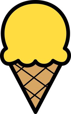 an ice cream cone with yellow icing on it's tip and black edges