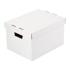 a white box with a brown handle on it's lid is shown in front of a white background