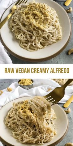 raw vegan creamy alfredo on a white plate