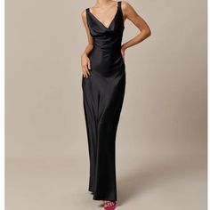 Nwt Black Cowl Neck Sheath Satin Maxi Dress Details: - Cowl Neck - Maxi & Ankle Length - Satin - Slim Fit - No Stretch Terrence Loves You, Costume Noir, Tailored Clothes, Black Silk Dress, Stylish Women Fashion, Black Satin Dress, Cowl Neck Dress, Satin Maxi, Satin Maxi Dress