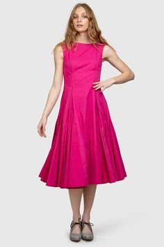 Organic Cotton Fit & Flare Dress - AGAATI A-line Pleated Dress For Gala, Pleated A-line Fit And Flare Dress, Pleated Bodice Fit And Flare A-line Midi Dress, A-line Pleated Bodice Fit And Flare Dress, Pink Fitted A-line Pleated Dress, Pink A-line Midi Dress With Pleated Waist, Evening Dress With Pleated Hem And Full Skirt, Cocktail A-line Tea Length Dress With Pleated Bodice, Party Midi Dress With Box Pleat And Fitted Bodice